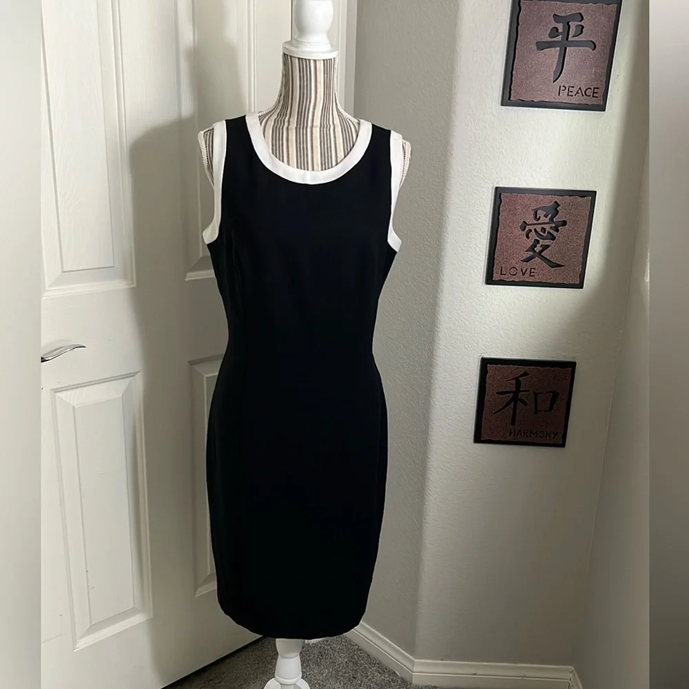 Vintage Donna Ricco black n white Sleeveless pencil slit dress size 12 - Picture 1 of 7